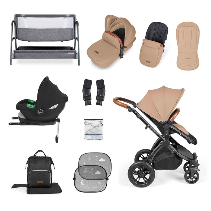 Ickle Bubba Stomp Luxe i-Size Travel System with Cirrus Car Seat & Base - Desert Black - FREE BUBBA & ME BEDSIDE CRIB