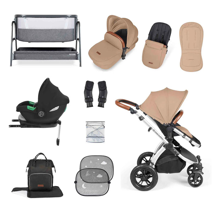 Ickle Bubba Stomp Luxe i-Size Travel System with Cirrus Car Seat & Base - Desert Silver - FREE BUBBA & ME BEDSIDE CRIB