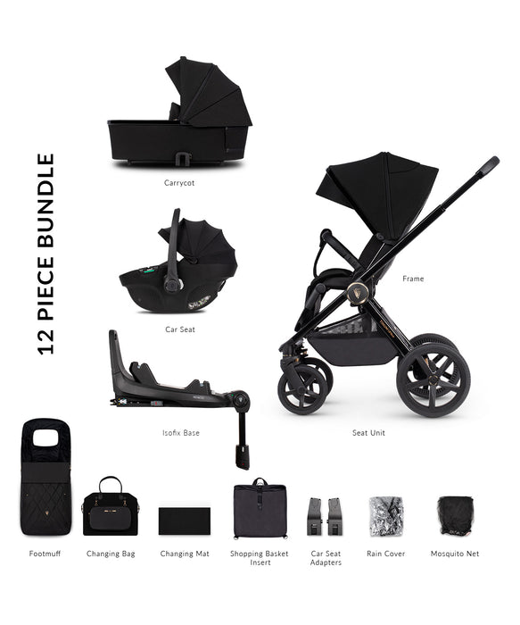 Venicci Upline All Black Travel System with Tiago Car Seat and Base