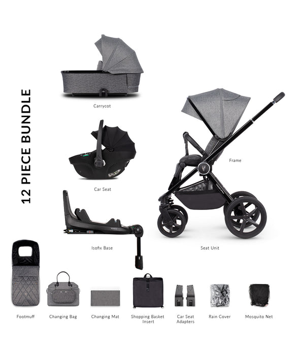 Venicci Upline Slate Travel System with Tiago Car Seat and Base