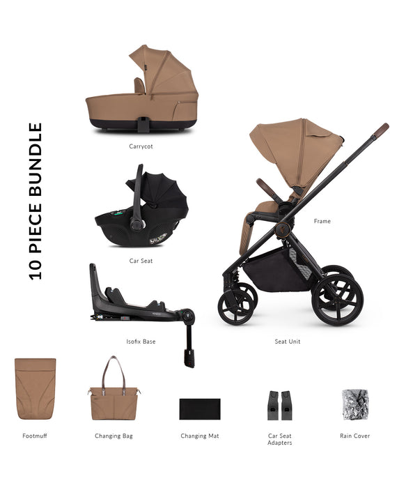 Venicci Claro in Caramel 3 in 1 Travel System with Tiago Car Seat and Swivel Base