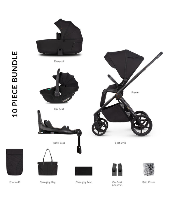 Venicci Claro in Noir Black in 1 Travel System with Tiago Car Seat and Swivel Base